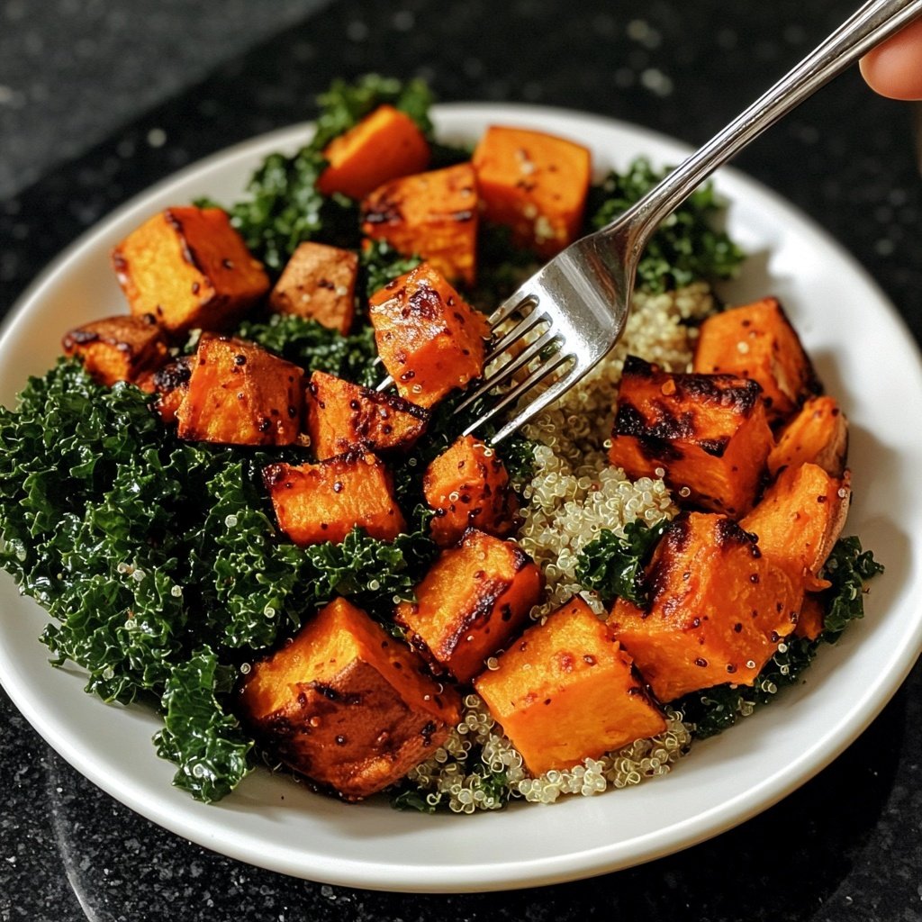 Süßkartoffel-Buddha-Bowl mit Grünkohl und Quinoa