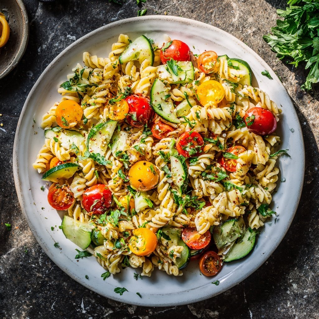Mediterraner Nudelsalat Mit Gurke