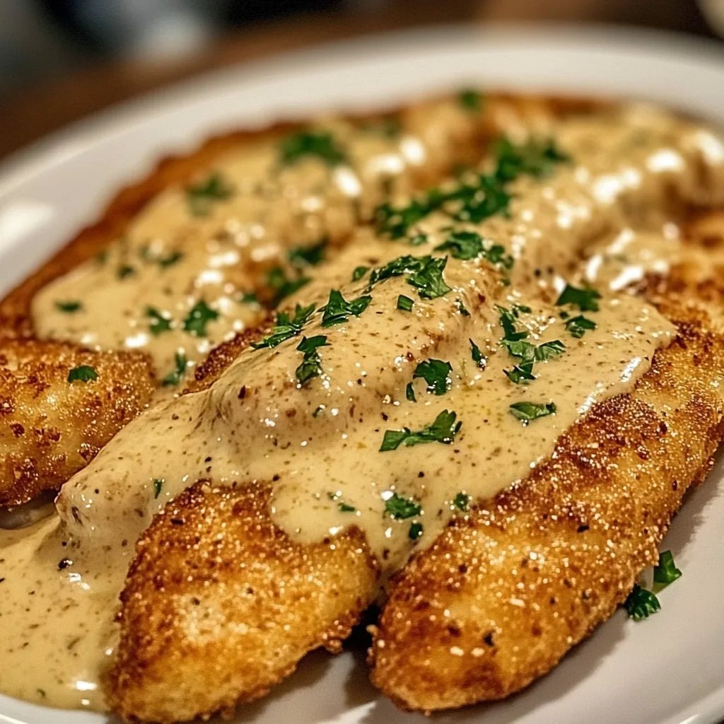 Knuspriges Parmesan-Hähnchen mit Alfredo-Sauce