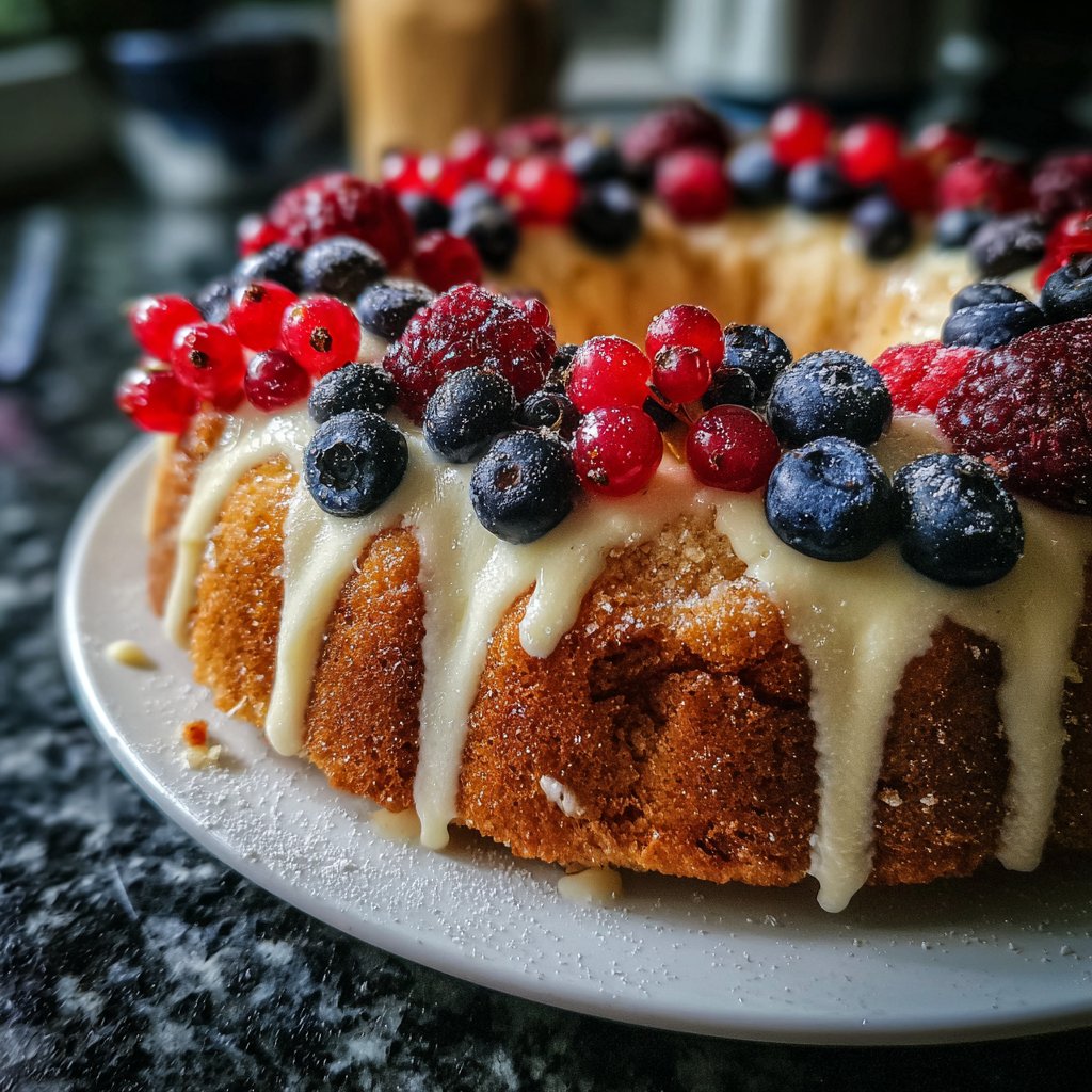 Blechkuchen mit Beeren und Creme