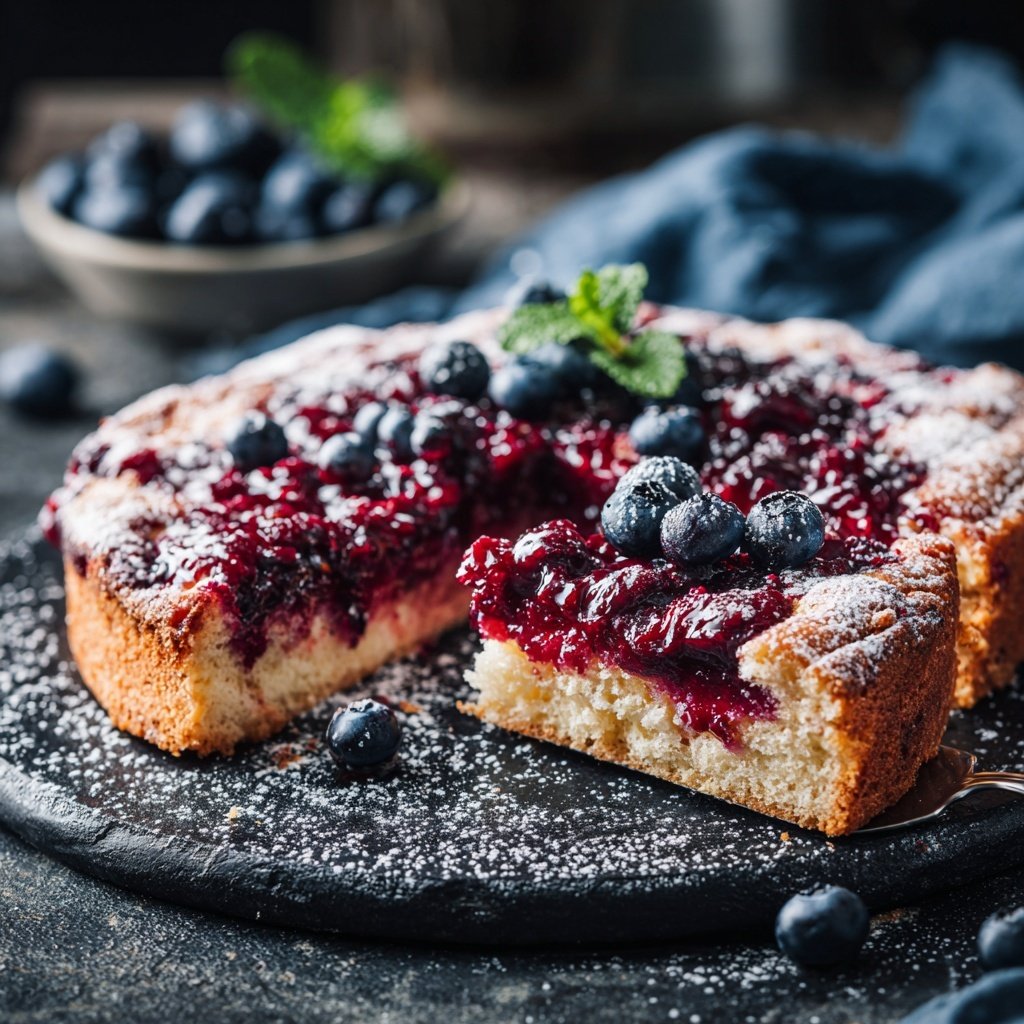 Blechkuchen mit Beerenkompott