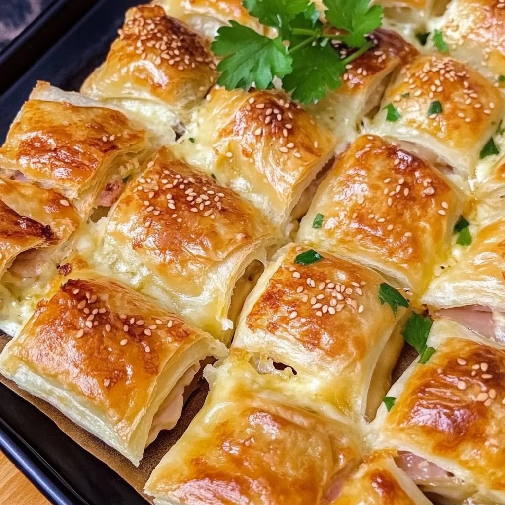 Blätterteigkissen gefüllt mit Schinken und Käse